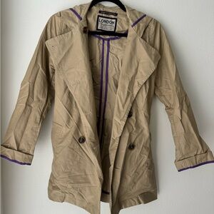 London Fog Women's Beige Trench Coat with Purple Accents